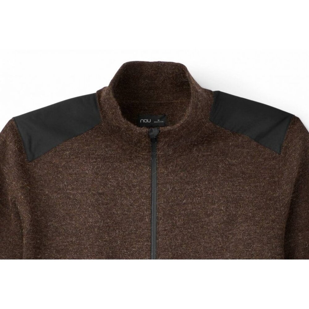 NAU Atacama Superfine Alpaca Sweater Size XL Brown Full-Zip Jacket With Black Sh